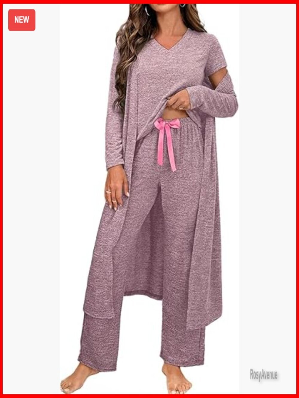3pc Pajama Set Knitted T-Shirt Cardigan Pants Lounge Loungewear Sleepwear